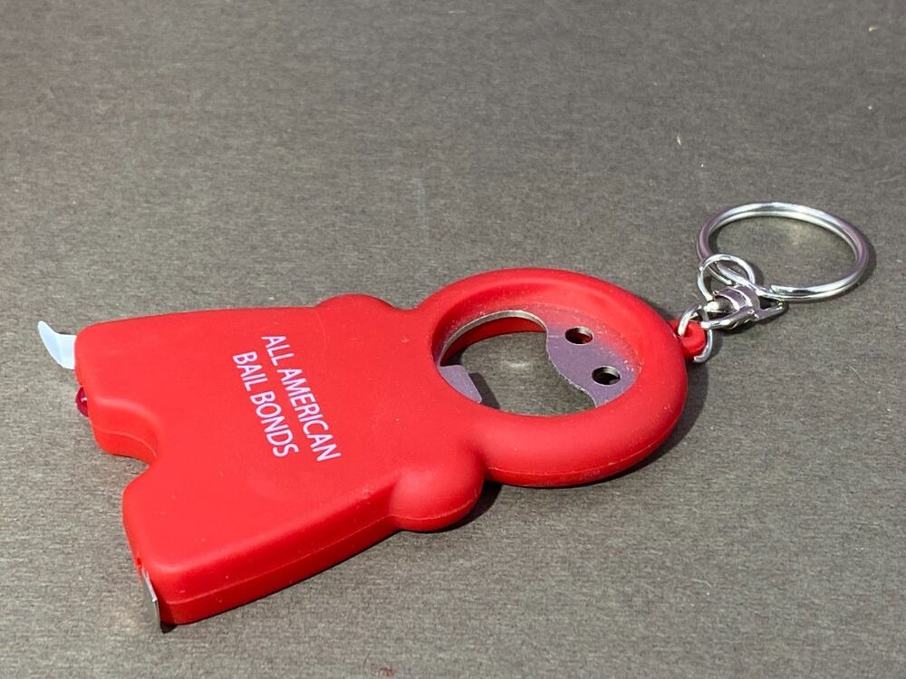 KEYRING with LED Light, Tape Measure, Bottle Opener All American Bail Bonds